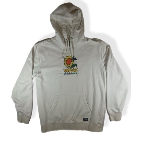 Vans For The Earth Embroidered Sunflower Hoodie Sweatshirt Off White SZ M - Picture 1 of 14